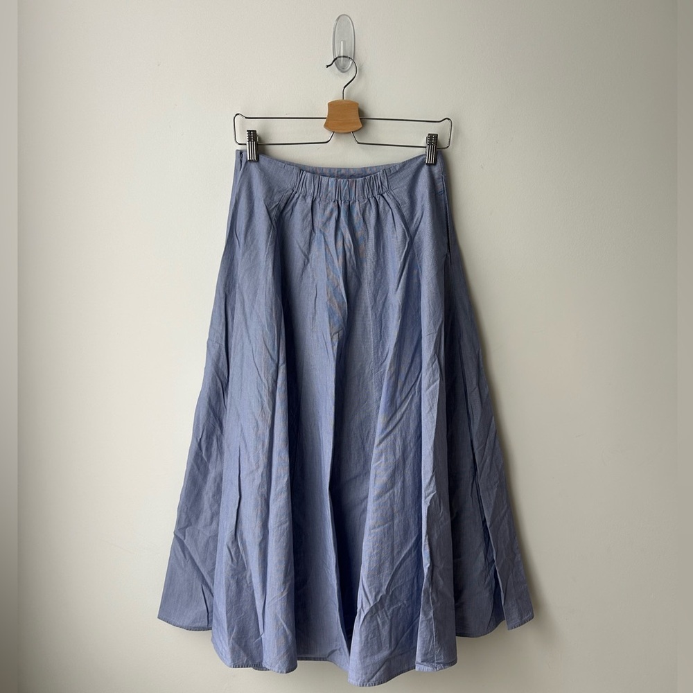 Muji Cool Touch Broadcloth Patterned Flared Skirt blue - Picture 8 of 12